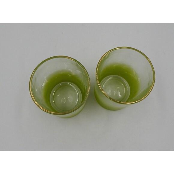 Blendo Pastel Green Frosted Juice Glass With Gold Trim Pair - Picture 5 of 9
